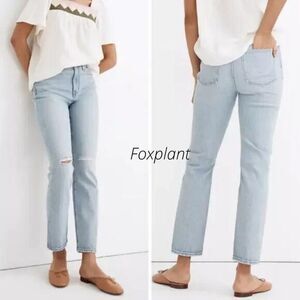 Madewell‎ The High-Rise Slim Crop Boyjean in Dumas Wash: Ripped Edition, size 28
